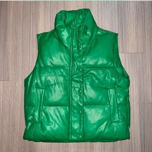 Green Faux Leather Puffer Vest